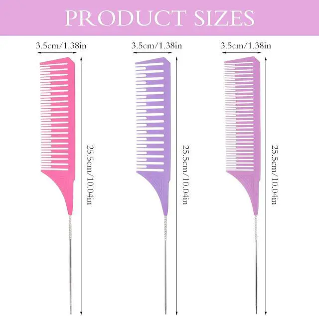 Alt view image 4 of 7 - 3 Pieces Foiling Comb for Highlighting, 3 Piece Colorful Rat Tail Comb Highlight Weaving Combs for Highlighting Metal Long Steel Pin Hair Dye Combs for Hair Stylist Salon Barbershop Home