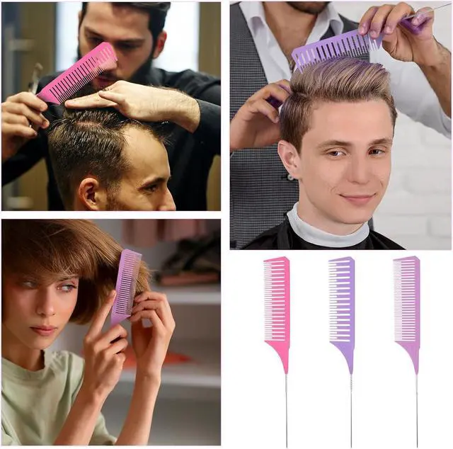 Alt view image 7 of 7 - 3 Pieces Foiling Comb for Highlighting, 3 Piece Colorful Rat Tail Comb Highlight Weaving Combs for Highlighting Metal Long Steel Pin Hair Dye Combs for Hair Stylist Salon Barbershop Home
