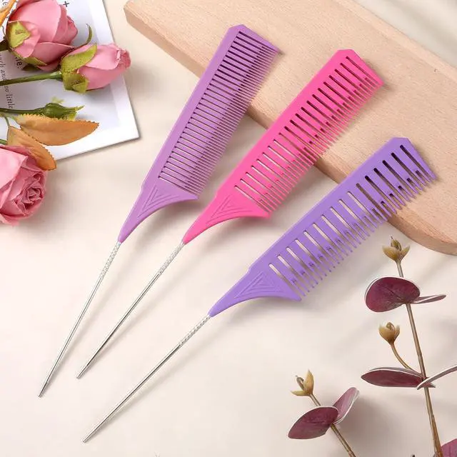 Alt view image 5 of 7 - 3 Pieces Foiling Comb for Highlighting, 3 Piece Colorful Rat Tail Comb Highlight Weaving Combs for Highlighting Metal Long Steel Pin Hair Dye Combs for Hair Stylist Salon Barbershop Home