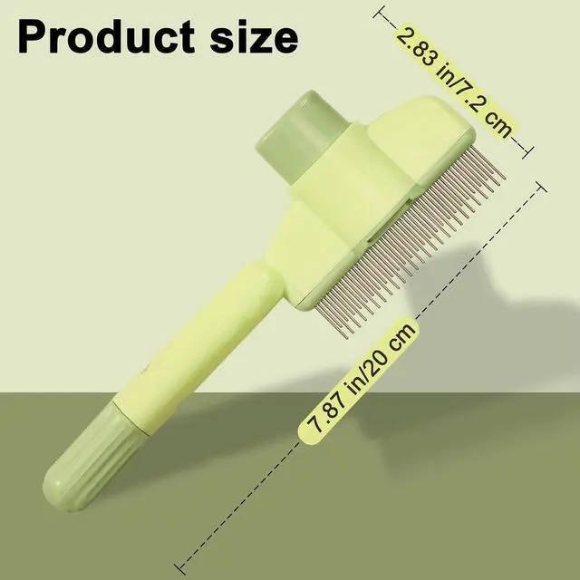 Alt view image 2 of 7 - Dogs and Cats Comb with Release Button, Pet Hair Removal Tools with Safe Stainless Steel Teeth for Deshedding, Cat Grooming Supplies for Long/Short Hair, Cat Brush for Shedding, Green