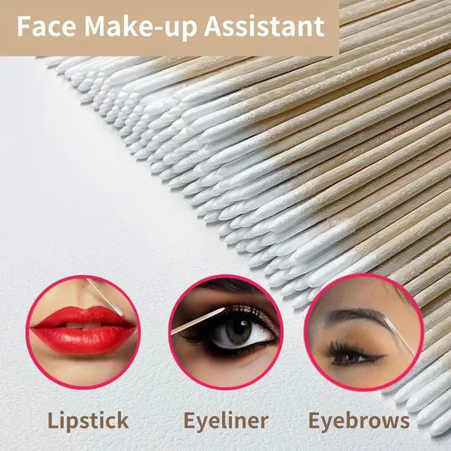 Alt view image 3 of 6 - 600PCS Pointed Cotton Swabs -4 Inch Wood Handle Pointed Tip Head Precision Microblading Cotton Swabs for Eyebrow Eyelash Extensions, Makeup, Nail Clean, Tattoo Permanent Supplies,