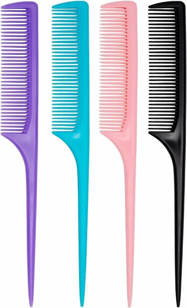 Main image of 4 Pcs Rat Tail Comb Set for Women -Fine Tooth Styling comb with Pick, Anti-Static Heat Resistant Teasing Comb,Professional Hair Parting Tools for Smooth Detangling, Updos & Salon-Perfect Hairstyles.