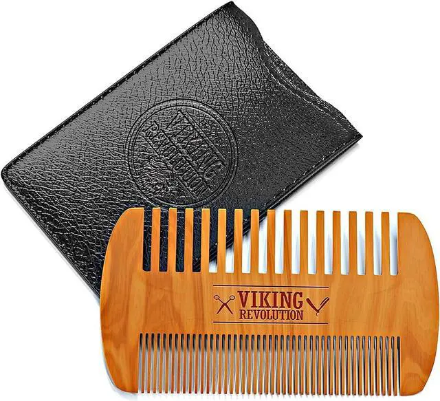 Main image of Viking Revolution Wooden Beard Comb and Case - Pocket Comb | Premium Pocket-Sized Wooden Comb - Durable Protective Travel Case Included - Dual-Sided Fine & Coarse Teeth for All Beards