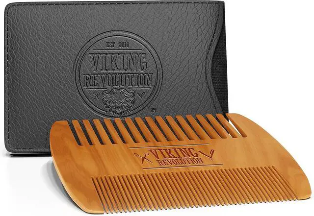 Alt view image 3 of 7 - Viking Revolution Wooden Beard Comb and Case - Pocket Comb | Premium Pocket-Sized Wooden Comb - Durable Protective Travel Case Included - Dual-Sided Fine & Coarse Teeth for All Beards