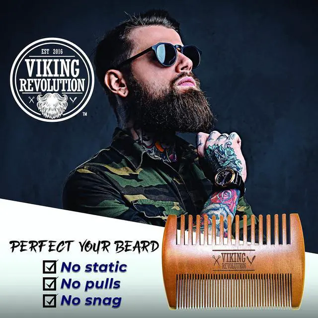Alt view image 4 of 7 - Viking Revolution Wooden Beard Comb and Case - Pocket Comb | Premium Pocket-Sized Wooden Comb - Durable Protective Travel Case Included - Dual-Sided Fine & Coarse Teeth for All Beards
