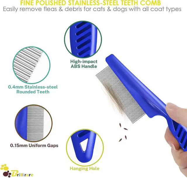 Alt view image 2 of 7 - 4 Pack Flea Lice Comb, Stainless Steel Dog Cat Grooming Combs with Rounded Teeth, Double Sided Professional Pet Tear Stain Remover, Dematting Tool for Small, Medium & Large Pets