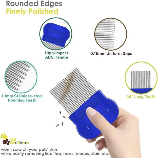 Alt view image 4 of 7 - 4 Pack Flea Lice Comb, Stainless Steel Dog Cat Grooming Combs with Rounded Teeth, Double Sided Professional Pet Tear Stain Remover, Dematting Tool for Small, Medium & Large Pets