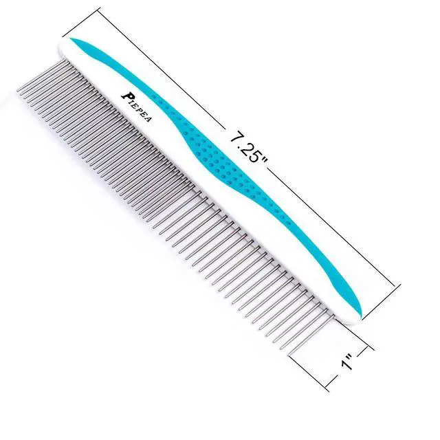 Alt view image 2 of 5 - Pet Comb for Dogs and Cats, Stainless Steel Teeth Detangling Grooming Comb | Pets Hair Dematting Deshedding Brush, 7 1/4", Wide & Narrow Teeth, Non-Slip Handle, Remove Tangles, Mats, Knots & Loose Fur