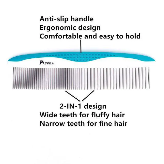 Alt view image 3 of 5 - Pet Comb for Dogs and Cats, Stainless Steel Teeth Detangling Grooming Comb | Pets Hair Dematting Deshedding Brush, 7 1/4", Wide & Narrow Teeth, Non-Slip Handle, Remove Tangles, Mats, Knots & Loose Fur