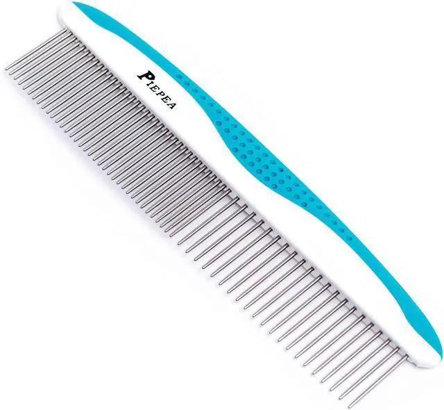 Main image of Pet Comb for Dogs and Cats, Stainless Steel Teeth Detangling Grooming Comb | Pets Hair Dematting Deshedding Brush, 7 1/4", Wide & Narrow Teeth, Non-Slip Handle, Remove Tangles, Mats, Knots & Loose Fur