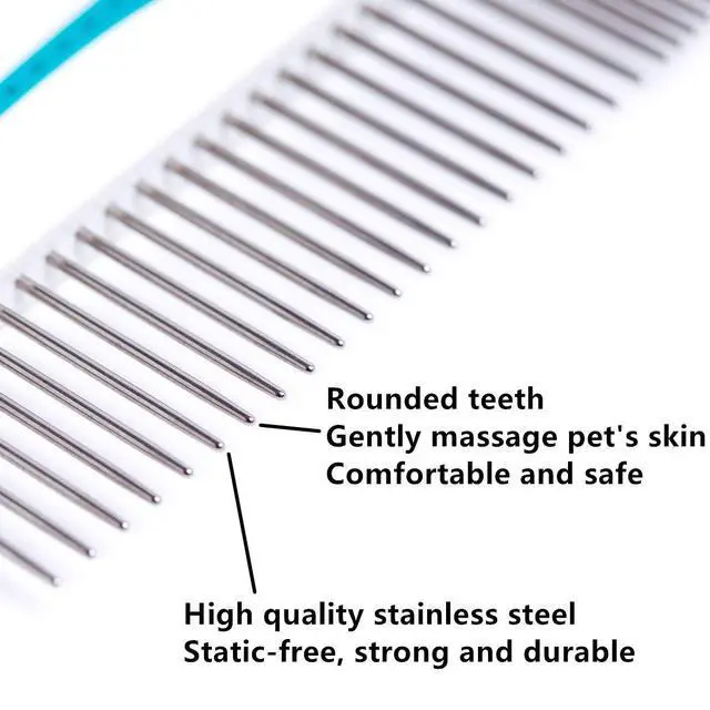 Alt view image 4 of 5 - Pet Comb for Dogs and Cats, Stainless Steel Teeth Detangling Grooming Comb | Pets Hair Dematting Deshedding Brush, 7 1/4", Wide & Narrow Teeth, Non-Slip Handle, Remove Tangles, Mats, Knots & Loose Fur