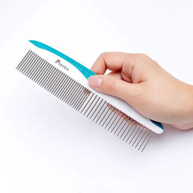 Alt view image 5 of 5 - Pet Comb for Dogs and Cats, Stainless Steel Teeth Detangling Grooming Comb | Pets Hair Dematting Deshedding Brush, 7 1/4", Wide & Narrow Teeth, Non-Slip Handle, Remove Tangles, Mats, Knots & Loose Fur