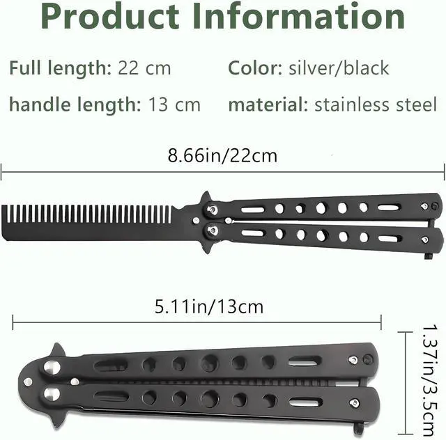Alt view image 2 of 7 - 2 Pieces Stainless Steel Folding Practice Combs Available in Black and Silver, Foldable Hair Styling Tools for Sports and Outdoor Use, Silver+Black