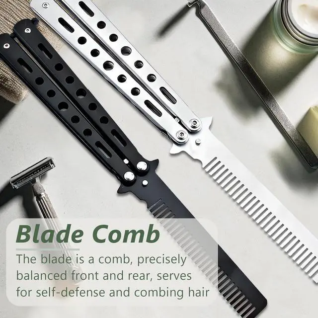 Alt view image 6 of 7 - 2 Pieces Stainless Steel Folding Practice Combs Available in Black and Silver, Foldable Hair Styling Tools for Sports and Outdoor Use, Silver+Black