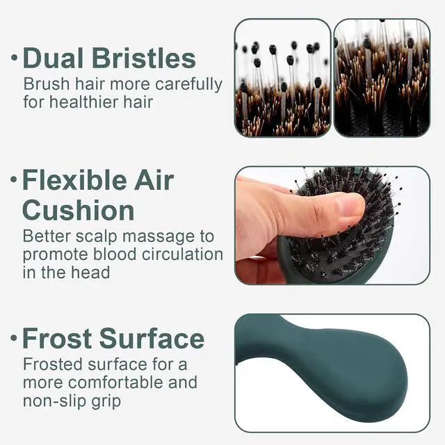 Alt view image 4 of 7 - Mini Boar Bristles Hair Bursh, Travel Size Hair Brush for Women Men Kids, Protable Small Hair Brushes for Pockets Purses, Mini Hair Brush for Smooth Add Shine (1 Pack-Green)