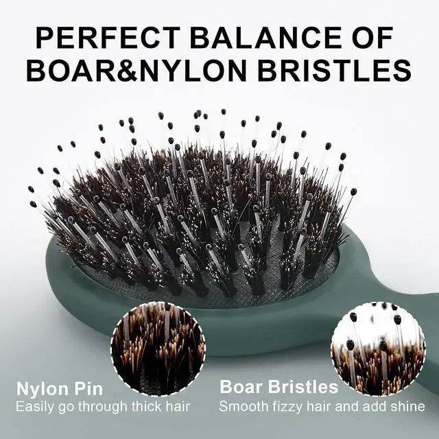 Alt view image 3 of 7 - Mini Boar Bristles Hair Bursh, Travel Size Hair Brush for Women Men Kids, Protable Small Hair Brushes for Pockets Purses, Mini Hair Brush for Smooth Add Shine (1 Pack-Green)
