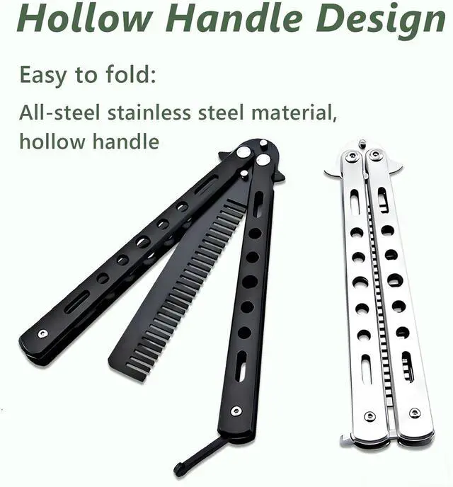 Alt view image 4 of 7 - 2 Pieces Stainless Steel Folding Practice Combs Available in Black and Silver, Foldable Hair Styling Tools for Sports and Outdoor Use, Silver+Black