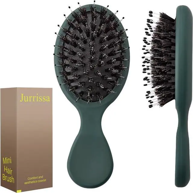 Main image of Mini Boar Bristles Hair Bursh, Travel Size Hair Brush for Women Men Kids, Protable Small Hair Brushes for Pockets Purses, Mini Hair Brush for Smooth Add Shine (1 Pack-Green)