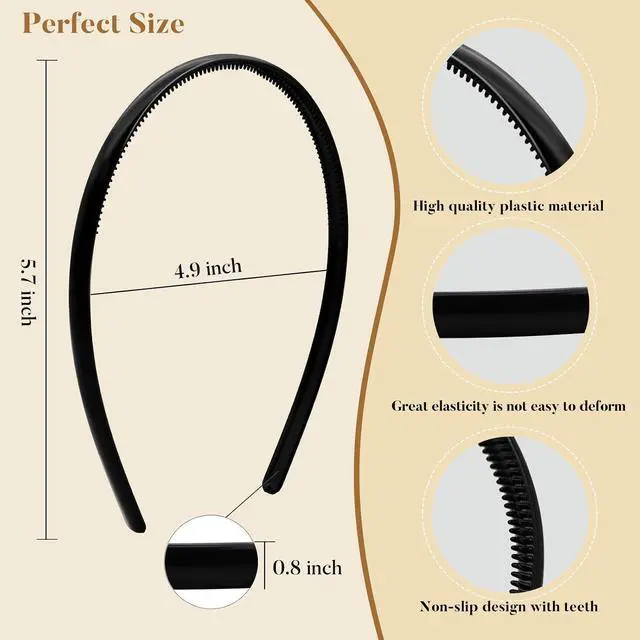 Alt view image 2 of 6 - forenee Plastic Thin Skinny Comb Headbands for Women, Black, 4 Pack | Non-Slip Comb Teeth,Llightweight Headband,DIY crafts,Sports and Fitness, Party Looks, and Halloween Costumes