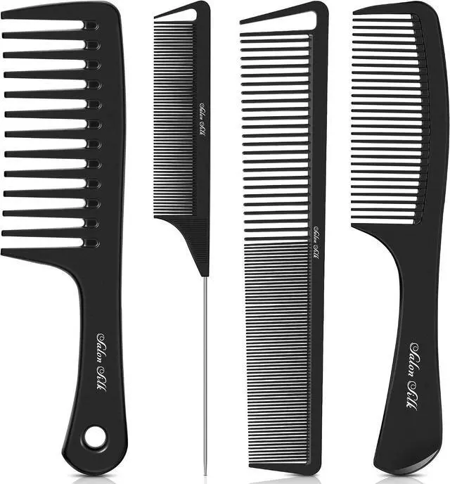 Main image of SALONSILK 4PCS Professional Comb Set, Wide Tooth Rat Tail Fine Tooth Hair Combs, Braiding Cutting Barber Styling Curly Parting Set for Men and Women