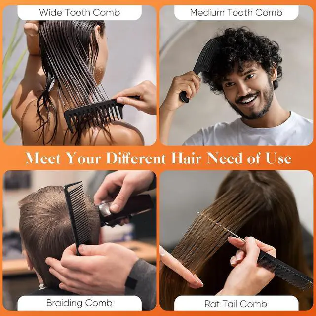 Alt view image 2 of 7 - SALONSILK 4PCS Professional Comb Set, Wide Tooth Rat Tail Fine Tooth Hair Combs, Braiding Cutting Barber Styling Curly Parting Set for Men and Women