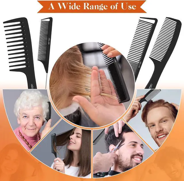 Alt view image 4 of 7 - SALONSILK 4PCS Professional Comb Set, Wide Tooth Rat Tail Fine Tooth Hair Combs, Braiding Cutting Barber Styling Curly Parting Set for Men and Women