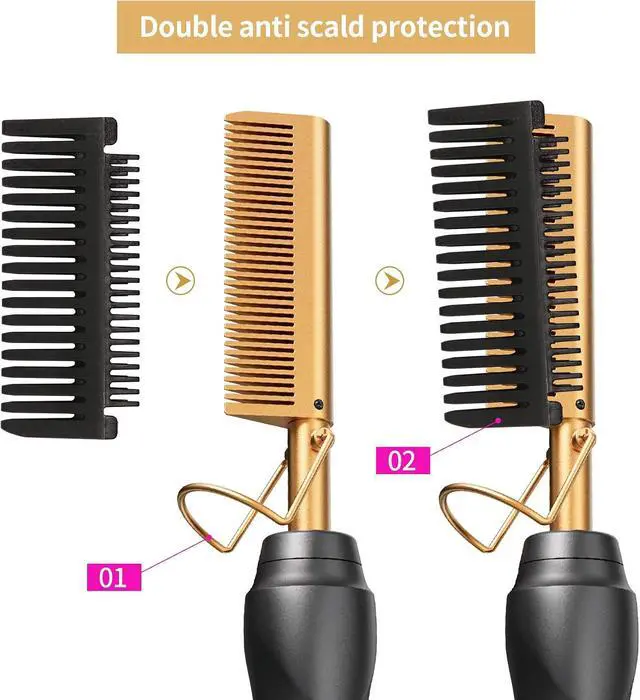 Alt view image 4 of 7 - Ceramic Hot Comb Hair Straightener Pressing Combs Electric Straightening Comb for Natural Black Beard Wigs Gift for mom