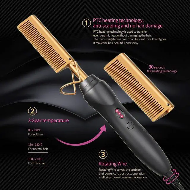 Alt view image 2 of 7 - Ceramic Hot Comb Hair Straightener Pressing Combs Electric Straightening Comb for Natural Black Beard Wigs Gift for mom