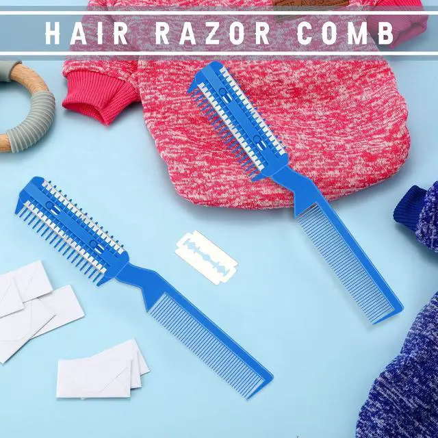 Alt view image 7 of 7 - Yinkin 5 Pieces Razor Comb for Dogs Hair Grooming Trimmer for Pet Razor Comb with 25 Extra Blades Manual Dog Hair Trimmer Double Edge for Cats Hair Cutting Tool(Blue)