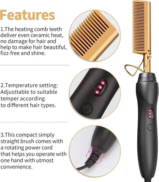 Alt view image 6 of 7 - Ceramic Hot Comb Hair Straightener Pressing Combs Electric Straightening Comb for Natural Black Beard Wigs Gift for mom