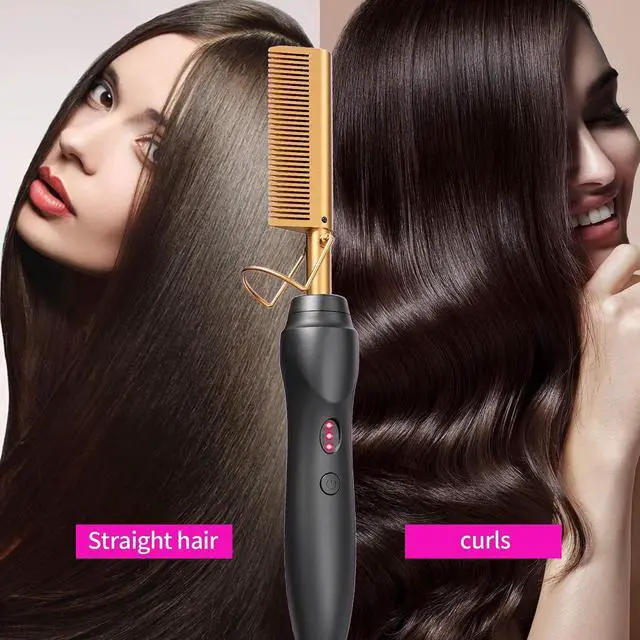 Alt view image 7 of 7 - Ceramic Hot Comb Hair Straightener Pressing Combs Electric Straightening Comb for Natural Black Beard Wigs Gift for mom