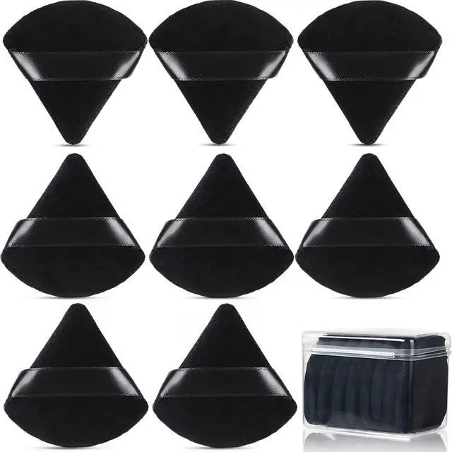 Main image of 8Pcs Powder Puff, Dual Wet Dry for Triangle Makeup Puff,Black | Triangle and round design,Washable,Soft fiber Velour Sponge for foundation, blush, loose powder