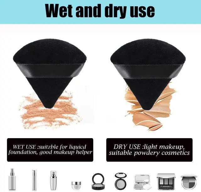 Alt view image 2 of 6 - 8Pcs Powder Puff, Dual Wet Dry for Triangle Makeup Puff,Black | Triangle and round design,Washable,Soft fiber Velour Sponge for foundation, blush, loose powder