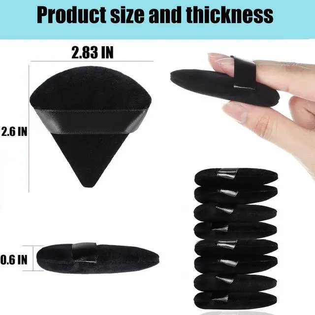 Alt view image 3 of 6 - 8Pcs Powder Puff, Dual Wet Dry for Triangle Makeup Puff,Black | Triangle and round design,Washable,Soft fiber Velour Sponge for foundation, blush, loose powder