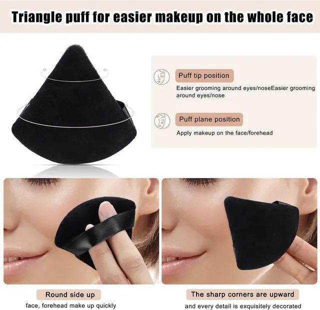 Alt view image 4 of 6 - 8Pcs Powder Puff, Dual Wet Dry for Triangle Makeup Puff,Black | Triangle and round design,Washable,Soft fiber Velour Sponge for foundation, blush, loose powder