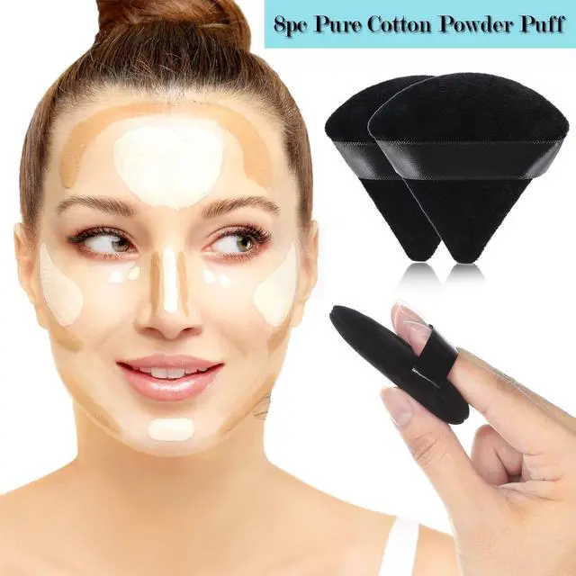 Alt view image 5 of 6 - 8Pcs Powder Puff, Dual Wet Dry for Triangle Makeup Puff,Black | Triangle and round design,Washable,Soft fiber Velour Sponge for foundation, blush, loose powder