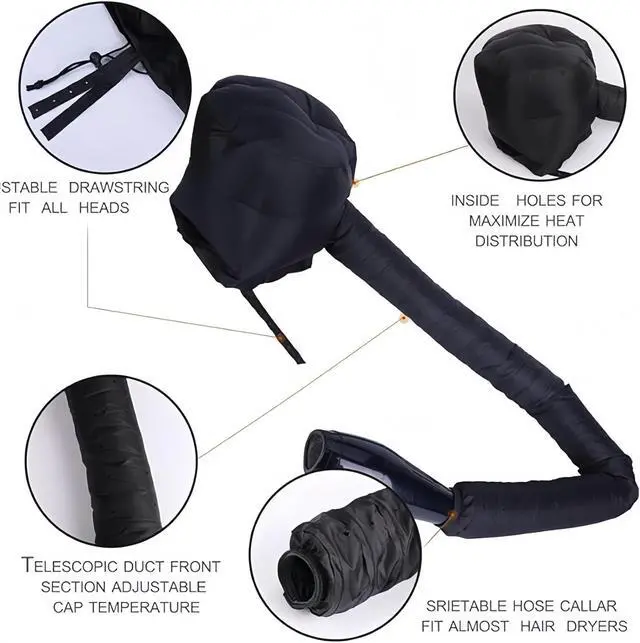 Alt view image 3 of 7 - Hair Dryer Bonnet with Plopping Net,Hair Drying Bonnet for Blow Dryer,Portable Home Deep Conditioning Hair Care Hot CapSpeed Up the Drying