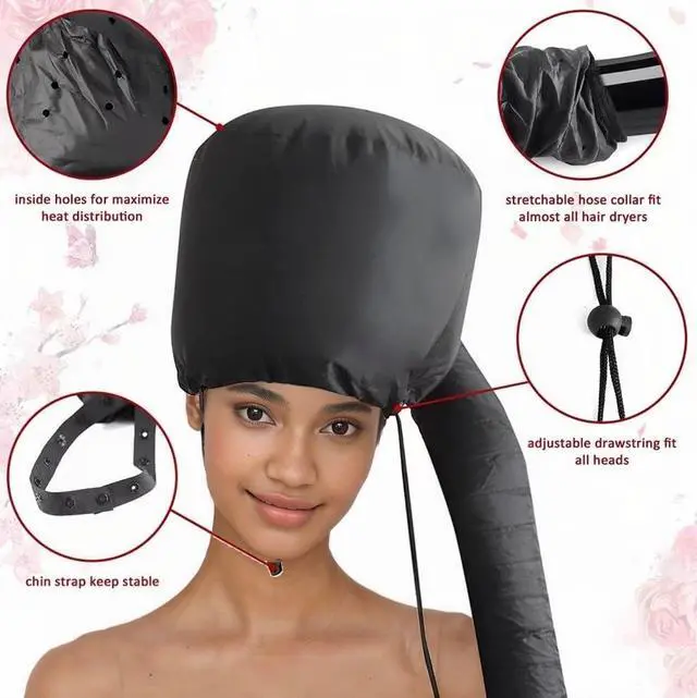 Alt view image 5 of 7 - Hair Dryer Bonnet with Plopping Net,Hair Drying Bonnet for Blow Dryer,Portable Home Deep Conditioning Hair Care Hot CapSpeed Up the Drying