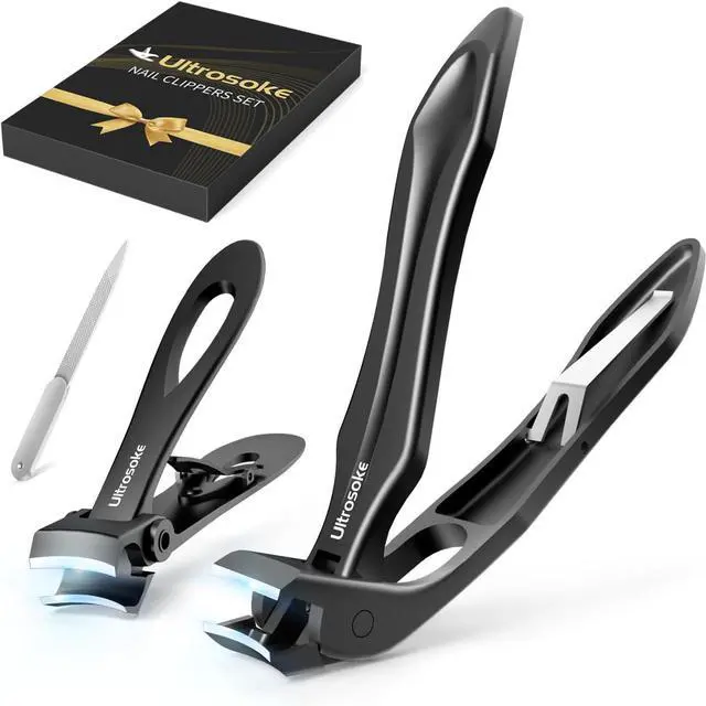 Main image of Toenail Clippers for Seniors Men, Long Handle Angled Head Toe Nail Cutter | Wide Opening Heavy Duty Sharp Fingernail Clipper with Catcher Black 2-Pack