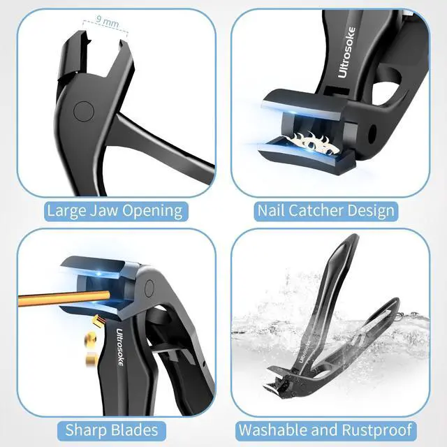 Alt view image 5 of 7 - Toenail Clippers for Seniors Men, Long Handle Angled Head Toe Nail Cutter | Wide Opening Heavy Duty Sharp Fingernail Clipper with Catcher Black 2-Pack