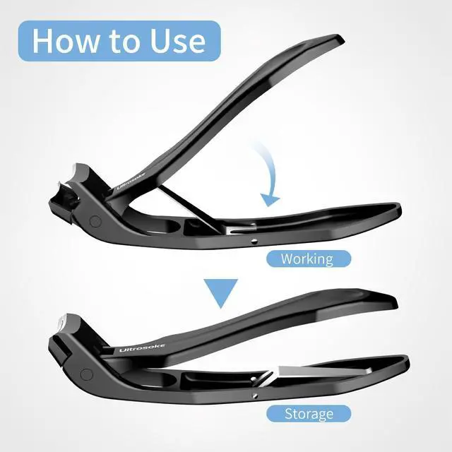 Alt view image 6 of 7 - Toenail Clippers for Seniors Men, Long Handle Angled Head Toe Nail Cutter | Wide Opening Heavy Duty Sharp Fingernail Clipper with Catcher Black 2-Pack