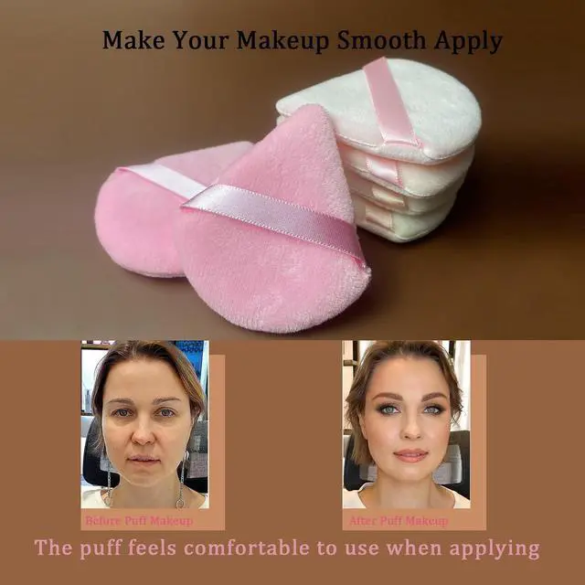 Alt view image 4 of 6 - 9 Pcs Pink Triangle Powder Puff Makeup Puff:Powder Puff Face Triangle for Loose Powder Cosmetic Foundation Makeup Sponge