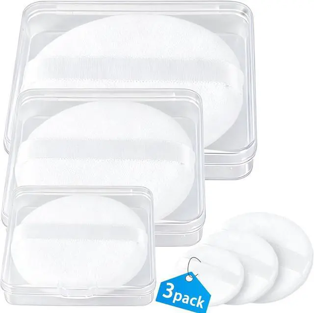 Main image of 3pcs Powder Puff, Makeup Body Setting Soft Face Powder Puff with Container for Facial Makeup Cleansing Application and Foundation Blending