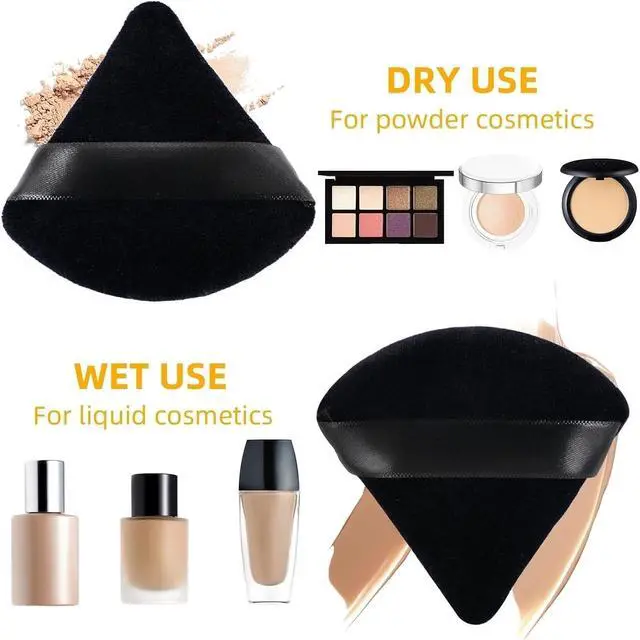 Alt view image 3 of 7 - ZHIYE 4pcs Triangle Powder Puffs, Reusable Face Makeup Puff, Multifunctional Facial Makeup Tool Wet, Dry Dual-Use Makeup Sponge for BB CC Cream Liquid Foundation(BLack)