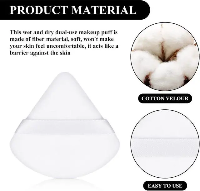 Alt view image 3 of 7 - Maitys 12 Pcs Powder Puff Triangle,2.76 Inch,Black, White, Blue | Face Makeup Cosmetic for Women Velour Makeup Sponge for Foundation and Loose Powder, Washable Reusable Tool, Wet Dry Use