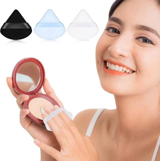 Alt view image 5 of 7 - Maitys 12 Pcs Powder Puff Triangle,2.76 Inch,Black, White, Blue | Face Makeup Cosmetic for Women Velour Makeup Sponge for Foundation and Loose Powder, Washable Reusable Tool, Wet Dry Use