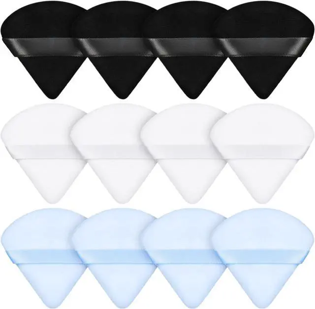 Main image of Maitys 12 Pcs Powder Puff Triangle,2.76 Inch,Black, White, Blue | Face Makeup Cosmetic for Women Velour Makeup Sponge for Foundation and Loose Powder, Washable Reusable Tool, Wet Dry Use