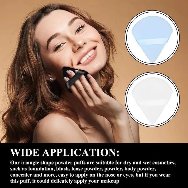 Alt view image 6 of 7 - Maitys 12 Pcs Powder Puff Triangle,2.76 Inch,Black, White, Blue | Face Makeup Cosmetic for Women Velour Makeup Sponge for Foundation and Loose Powder, Washable Reusable Tool, Wet Dry Use