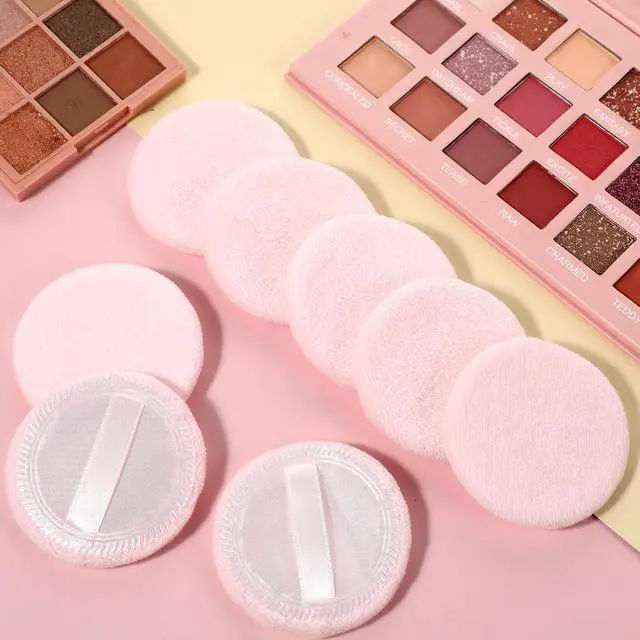 Alt view image 7 of 7 - 12 Pcs Round Puffs Setting 2.3'' Cotton Cosmetic Puffs Velour Face Makeup Compact Makeup Sponge Cushion Puff Loose Make Up Sponges for Foundation Setting Powder