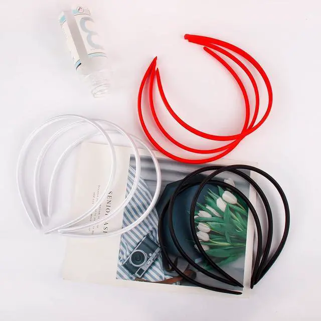 Alt view image 7 of 7 - 20 PCS White Satin Covered Headbands for Girls Women Christmas Plain DIY Craft Head bands Plastic Thin Headband for Women(White)
